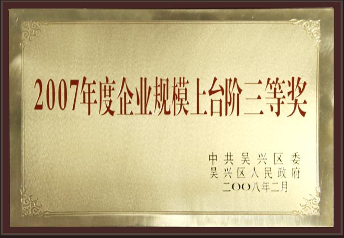 2007年度企業(yè)規(guī)模上臺(tái)階三等獎(jiǎng)